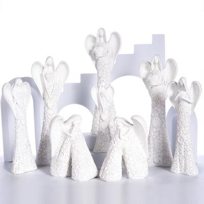 China Europe Abigail Factory Best Resin Crafts White Angel Praying Model DIY Figurine with Wings Artwork Modern Handmade Religious Items for sale