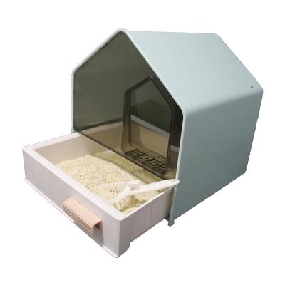 China Stocked Wholesale Price House Shape Transparent and Visible Cat Litter Box With Door for sale