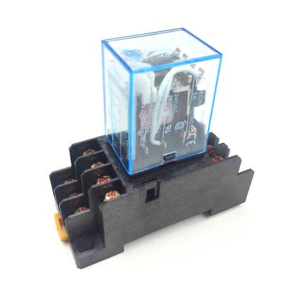 China MY4NJ Sealed Mini Electromagnetic Relay Micro Electronic 5A 14 PIN Coil 4DPDT with PYF14A Socket Base DC12V 24V AC110V 220V LED for sale