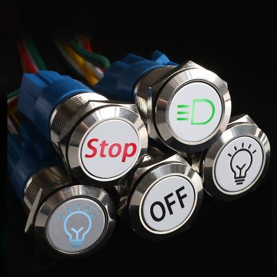 China 19mm Metal Customization Metal Push Button Switch 12V 220V 110V LED Momentary Locking OEM Car Motorcycle Nick-Plated Auto Switch for sale