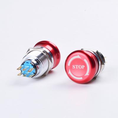 China Stainless Steel 22mm Emergency Stop Knob Switch 1NO 1NC Aluminum Waterproof Mushroom Waterproof Metal Locking Switch for sale