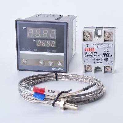 China Industrial Digital PID Temperature Controller REX-C100 REX C700 Thermostat + 40DA SSR Relay+ K Thermocouple 1m Probe RKC for sale