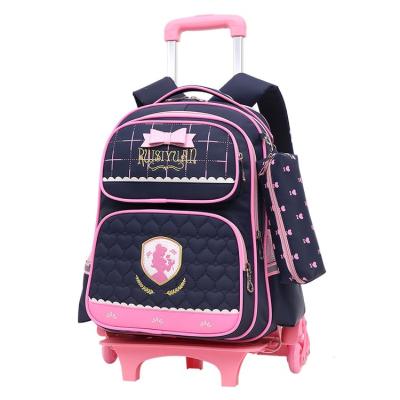 China With Wheels Cartoon Child Trolley School Bag With Pencil Case School Backpack With Trolley For 7-13 Ages Girls for sale