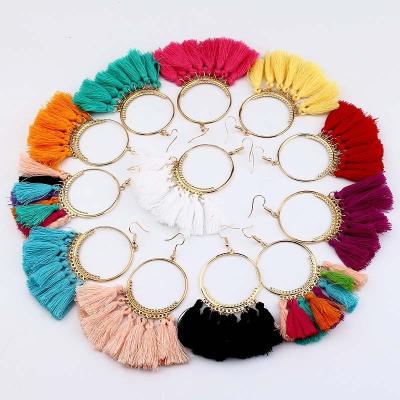 China 2021 Hot Selling Bohemia Ethnic Tassels Earrings Circle Hoop Earrings Tribal Women Kids Men Big Fringe Boho Hoop Earrings for sale