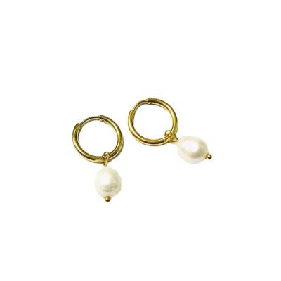 China Korean Freshwater Environmentally Friendly 18k Gold Stainless Steel Pearl Drop Stud Earrings for sale