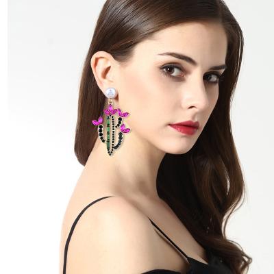 China Cute Tasty Pearl Lotus Leaf Earrings Bamboo Crystal Cactus Earrings Plant Colorful for sale