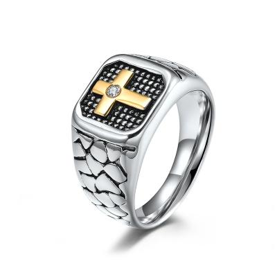 China 2022 New Vintage Stainless Steel Zircon Men's Ring Titanium Steel Ring Cross Lead Free Nickel Free Cross Ring for sale