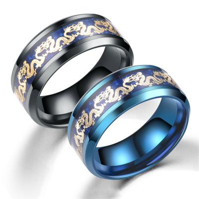 China Mens Rings Style Men's Black Blue Blue Rings Mens Womens Stainless Steel Dragon Punk Titanium Steel Ring Personality Ring for sale