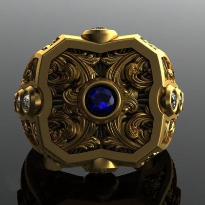 China Male Ring Vintage Pattern Rings Women Mens Crystal Mens Ring Luxury Natural Alloy Geometric Business Anniversary for sale