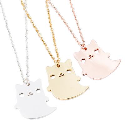 China 2021 Custom Fashion Stainless Steel Halloween Ghost Necklace Men Women Simple Dangling Cartoon Clavicle Necklace for sale