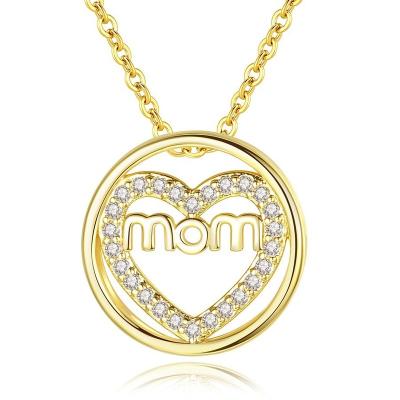 China New MOM Necklace Mothers Day Round Shiny Zircon Mum Heart Shaped Necklace Environmentally Friendly Gift for sale