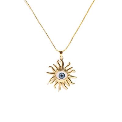 China Environmental Friendly 14K Gold Plated Copper Evil Eyes Charm Necklace Devil Eye Sunburst Necklaces for sale