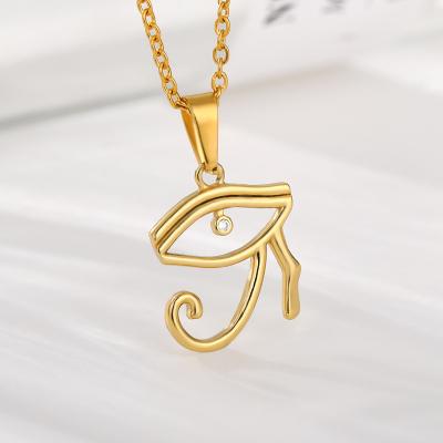 China Cute 18K Gold Stainless Steel Eye Of Horus Pendant Gift For Her Crystal Eyes Choker Necklace for sale