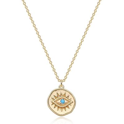 China 18k Gold Cute Eye Of Horus Coin Necklace Turquoise Stone Necklaces Egyptian Wadjet Spiritual Jewelry for sale