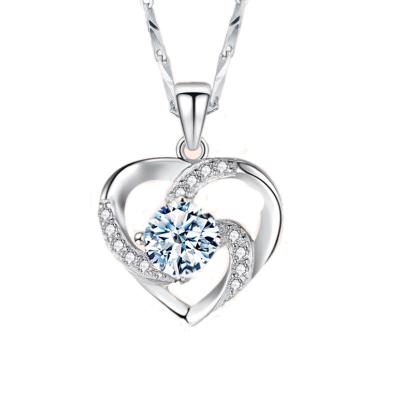 China Tarnish 925 Sterling Silver Diamond Heart Necklace 925 Sterling Silver Heart Necklace Love Necklace CZ Crystal Pendants for sale