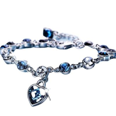 China FASHIONABLE Tasty CZ Zircon Ocean Heart Bracelets Crystal Beaded Chain Heart Charm Bracelets for Women Girls for sale