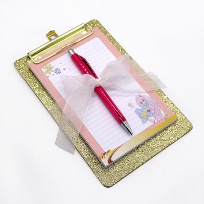 China Loose Leaf Mini File Folder Paper Clipboard Folder Notepad Gold Flat Clip for sale