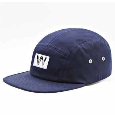 China Custom JOINT COMMON Bill Cap Plastic Unstructured Flat Closure 5 Panel Applique 5 Panel Hat Cap for sale