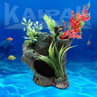 China Sustainable Aquarium Ornaments Resin Stone  With Artificial Flower Polymer  Aquarium Accessories And Ornaments For Fish Tank Decoration for sale