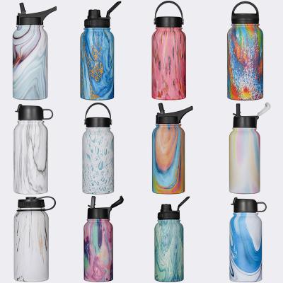 China Hot Selling Viable Printing Hot And Cold Sport Women Straight Vacuum With Straw Tumbler 32oz Stainless Steel Water Bottle for sale