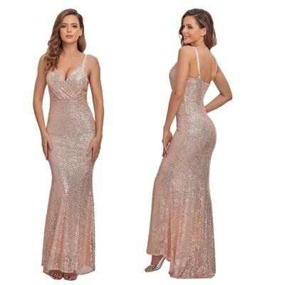 China Anti-Static Women Sequin Pink Dress Bodycon Spaghetti Strap Backless Evening Prom Party Bridesmaid Dresses for sale