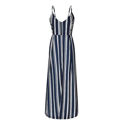 China China Clothing Anti-Static V-Neck Navy And White Striped Suspender Sleeveless European Bohemian Dress for sale