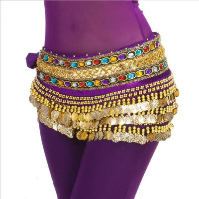 China High Quality Hip Scarf Stage Dance Accessories Women Colored Stones Belly Dance Belt With Gold Coins for sale