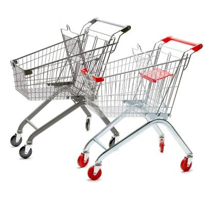 China Folding European Style Grocery Store Supermarket PVC Wheel Steel Wire Mesh Foldable Shopping Cart Trolley for sale