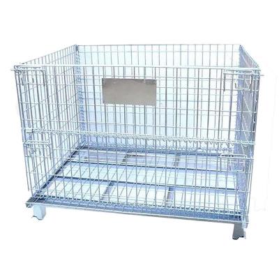 China Stackable Cargo Material Handling Steel Stackable Storage Organizer Foldable Collapsible Wire Mesh Cage for sale