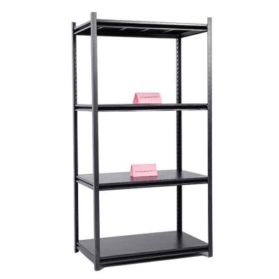 China Corrosion Protection Medium Weight 50kg Capaciy Slotted Black 5 Tier Storage Rack Metal Standing Shelves For Warehouse for sale