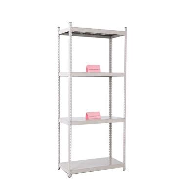 China Corrosion Protection 50kg Warehouse Industrial Use Household White Slotted Angle Steel 5 Tier Metal Storage Rack Shelf for sale