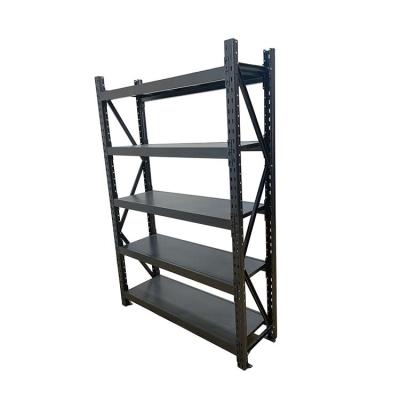 China Corrosion Protection 200kg 4-Tier Stacking Black Steel Warehouse Storage Rack Heavy Duty Metal Shelf For the Garage for sale