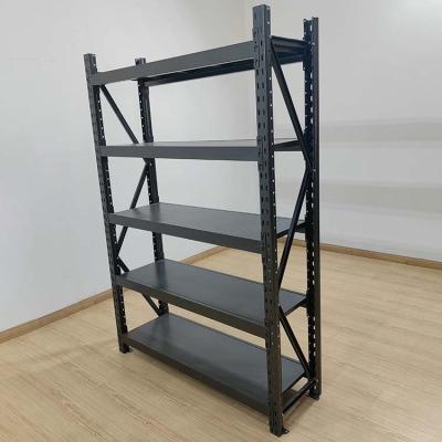 China Corrosion Protection Black 500kg Capacity Heavy Duty 4-Tier Factory Garage Stack Steel Storage Rack Warehouse Shelf for sale