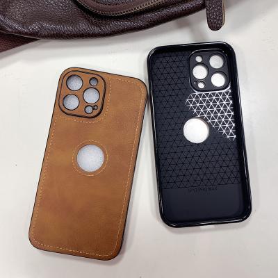 China Custom Made Shockproof TPU Lychee Pattern Hole Precision PU Leather Soft Phone Case For iPhone 11 12 13 Leather Cover for sale