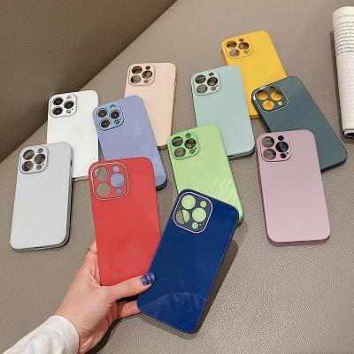 China Premium Shockproof Solid Color Glass Case Cover Tempered Glass Phone Case For iphone 12 13 pro max for sale