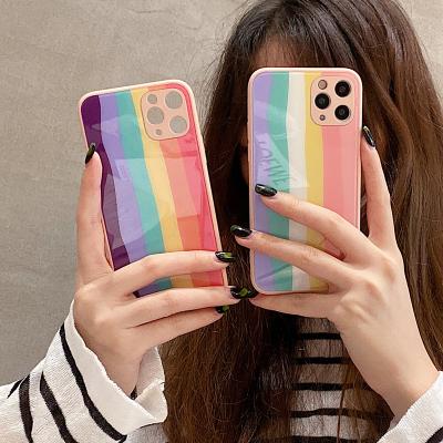 China Shockproof Rainbow TPU Glass Phone Case For iphone 12 pro 13 13 tpu PC Glass Cover for sale