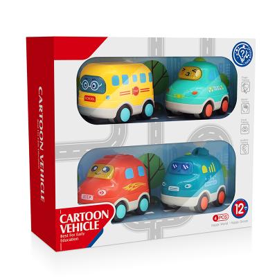 China Friction Toy Newest Lovely Musical Mini Sliding Cartoon Plastic Cars 4 Pcs For Children for sale