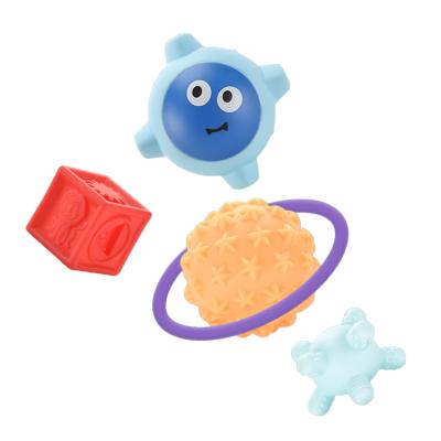 China New Arrival 6M+ Cute Colorful Sensory Soft Silicone Block Ball Teethers Squeeze Toy For Newborn for sale