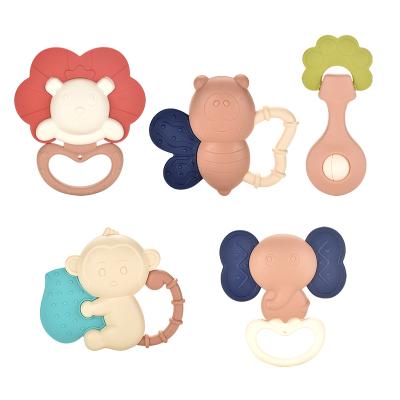 China Toy Wholesale Customized Multicolor Soft Animal Shape Infant Ring Teether Sets Toy For Baby for sale