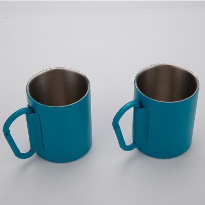 China Custom Color 220ml 300ml 350ml 450ml Printed Stainless Steel 10oz Travel Coffee Mug With Carabiner Handle for sale