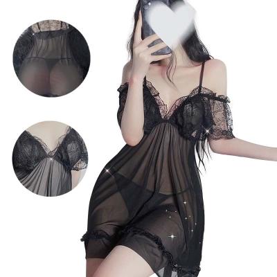 China Viable Woman Sexy Lingerie Dress Porns Costume Babydoll Coquette See Stripper Outfit Transparent Nightwear Lace Underwear Dress for sale