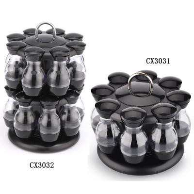 China Hot Selling 16Pcs Viable Plastic Herb And Spice Carousel Bottle Set With Rotating Stand for sale