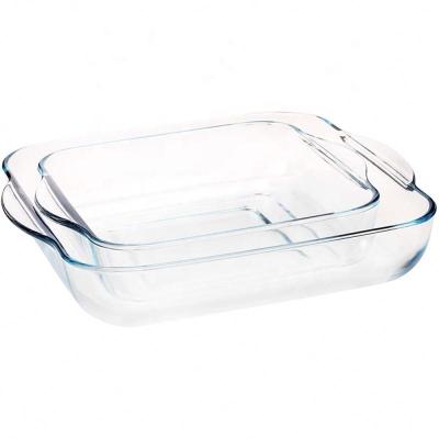 China Direct Selling Stocked Heat Resistant Glass Baking Tray Simple Baked Pizza Tray for sale