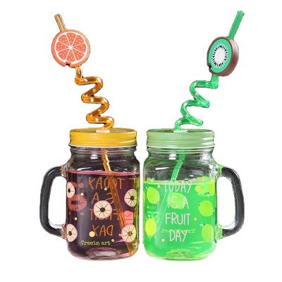 China 16OZ Recyclable Custom Colored Logo Printing Drinking Glass Mason Jar For Fruit Juice Bottles for sale