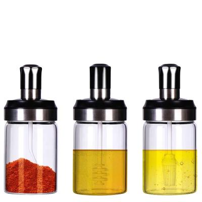 China Viable Spice Glass Jar 200ml 250ml Jars Frozen Spice Condiment Glass Jar Organizer with Spoon with Brush for sale