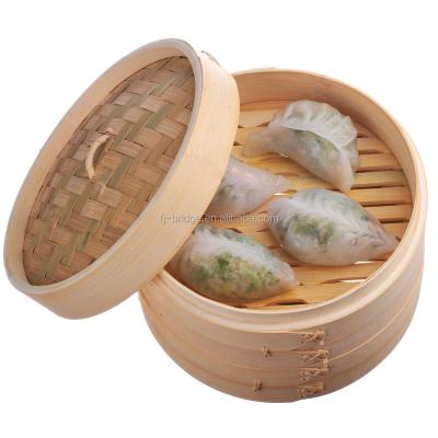 China Sustainable Custom Natural Bamboo Dumpling Steamer 2 Tiers 6-10inch Basket With Lid for sale