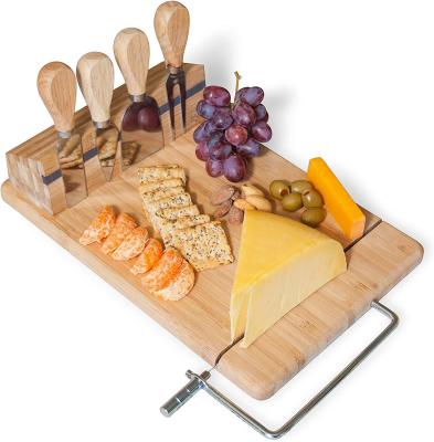 China Sustainable Bamboo Cheese Board Knife Set With Wire Slicer , 4 Piece Cheese Machines Eco - Friendly for sale