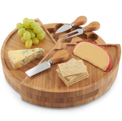 China Sustainable Cheese Processing Bamboo Board Set Natural Round Bamboo Cheese Knife Board for sale