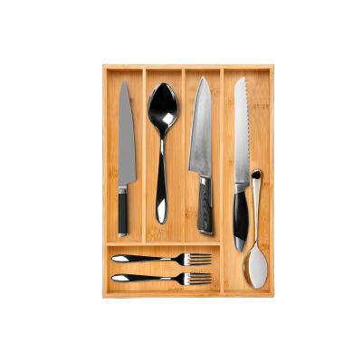 China Bamboo Adjustable Drawer Cutlery Organizer Drawer Organizer And Dividers Cutlery Tray for sale