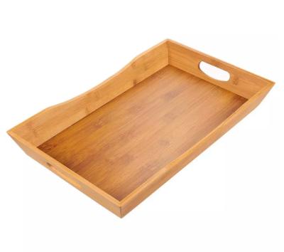 China 100% Eco-friendly Bamboo Wooden Food Trays With Handle Breakfast Serving Tray for sale